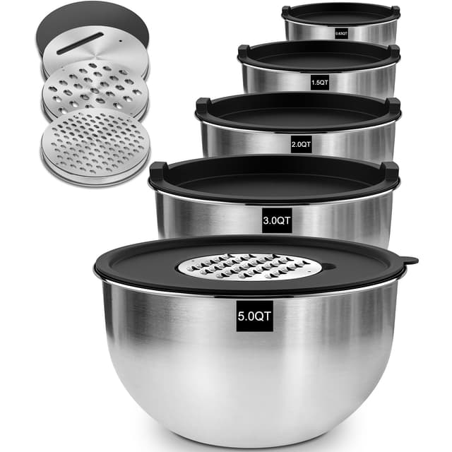 Terlulu Rührschüssel 5er Set mit Deckel 🍲 | Salatschüssel Set aus Edelstahl