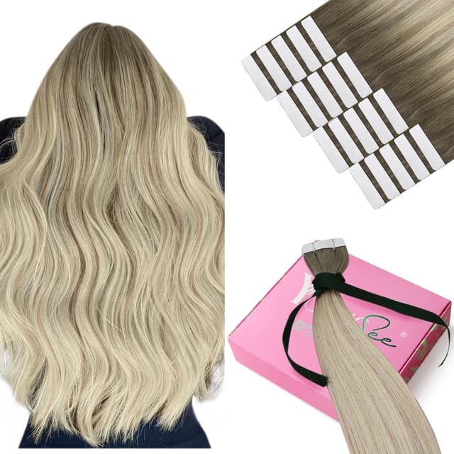 🌟YoungSee 55cm Tape Extensions Echthaar Blond 🌼 Tape in Extensions Aschblond mit Blond 🎨 Tape in Hair Extensions 🌈 Seamless Echthaar Extensions Tape Ombre 🌞 Echthaar Tape in Extensions 50g #SUN 55 cm 2-Tape-2-#SUN