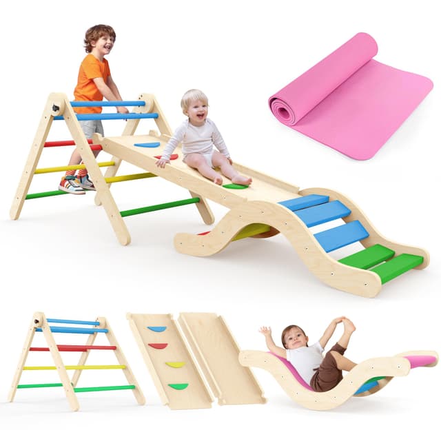 🌟 Montessori Indoor Spielset: 7-in-1 Klettergerüst mit Rutsche, Bogen & Matte 🌈