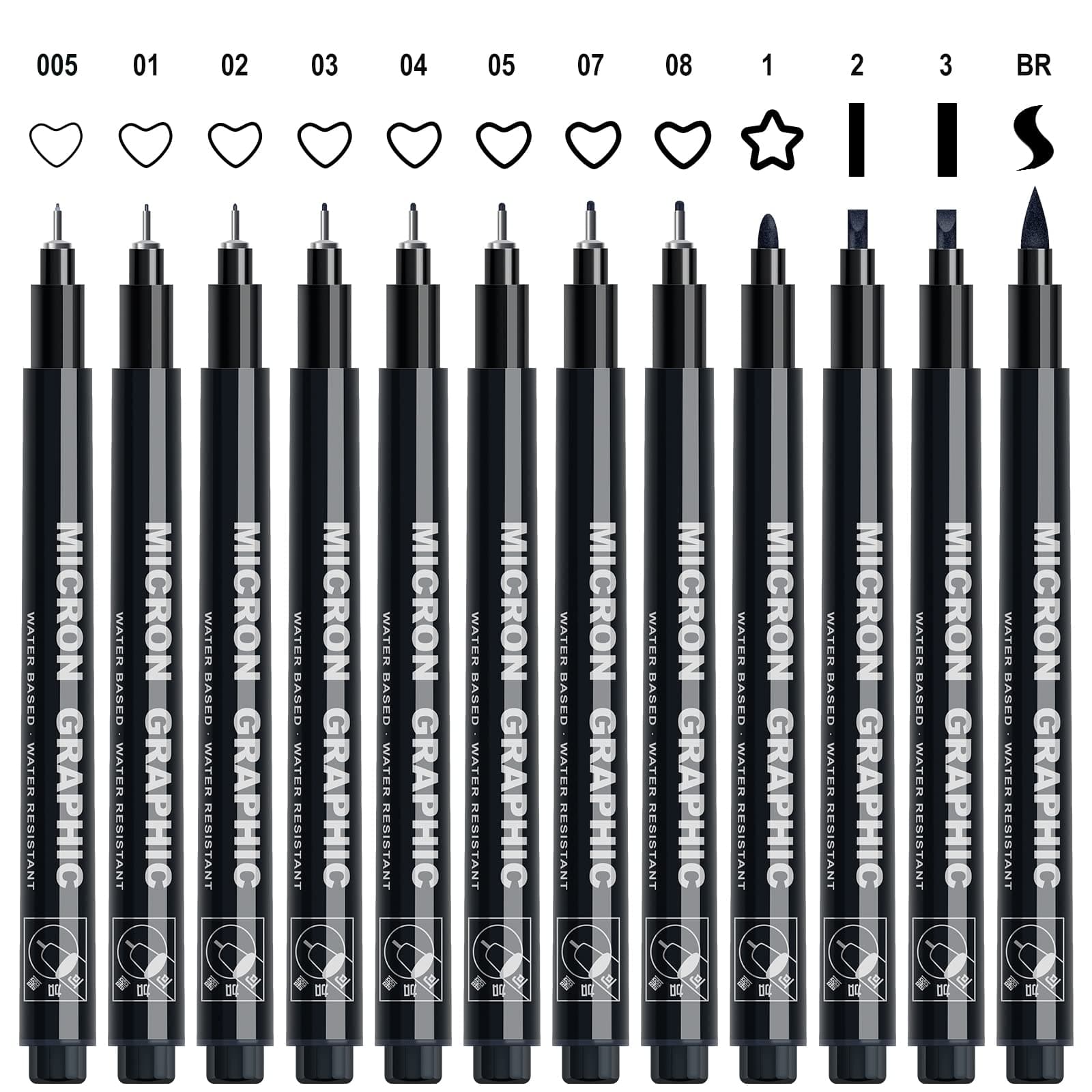 AKARUED Fineliner Schwarz Stifte, 12 Stück Set Schwarz ✿ Premium Qualität ✿ Vielseitig Einsetzbar