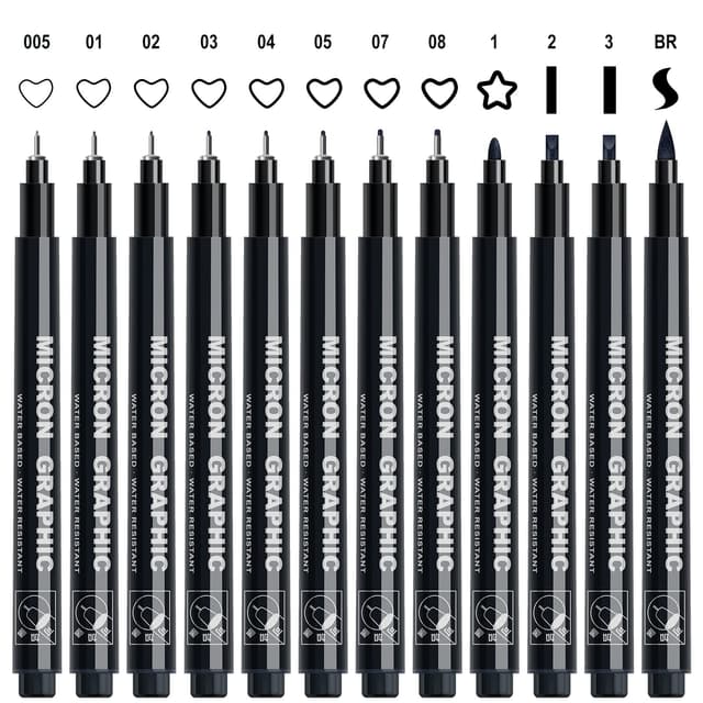 AKARUED Fineliner Schwarz Stifte, 12 Stück Set Schwarz ✿ Premium Qualität ✿ Vielseitig Einsetzbar