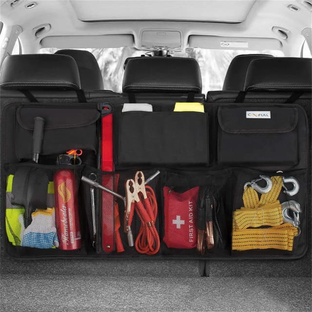 🚗🌟 COOFULL Kofferraum Organizer Auto - Schwarze Aufbewahrungstasche mit Netztaschen