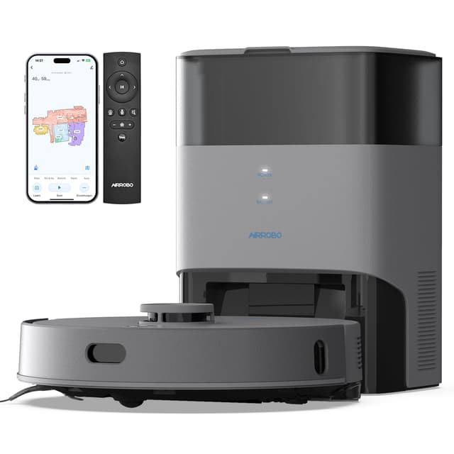 AIRROBO Saugroboter mit Wischfunktion und Absaugstation, T25+ Staubsauger Roboter 5500Pa, Saug und Wischroboter LiDAR Navigation
