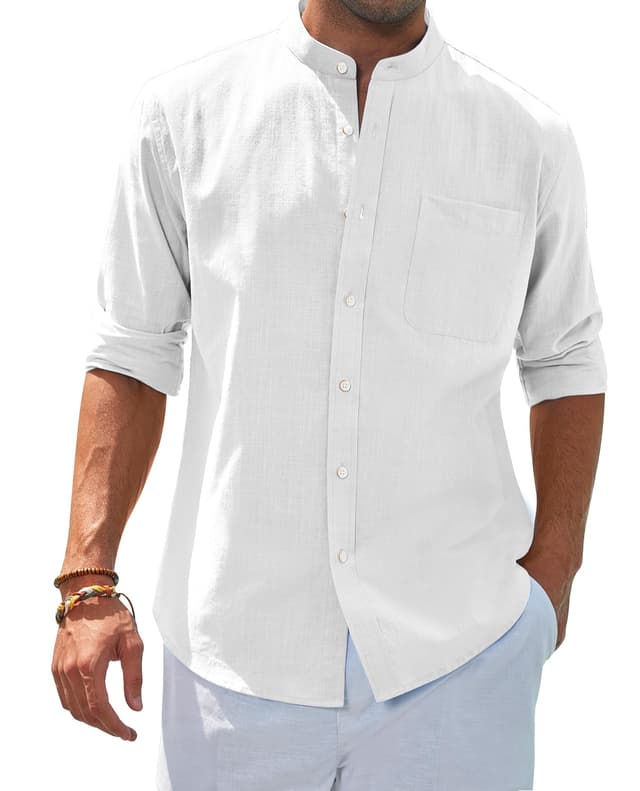 👔 Siliteelon Herren Hemd Leinenhemd Langarm Stehkragen Leinenshirt Hemden Herren Freizeithemd 😎