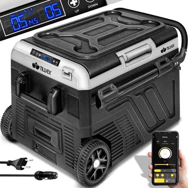 tillvex® Elektrische Kompressor Kühlbox 50 Liter Schwarz 🌞🚗