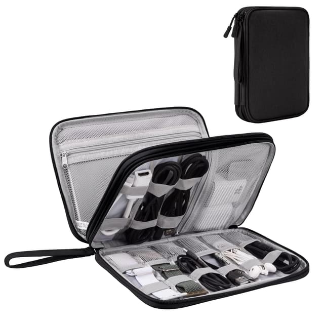 🔌 Arae Elektronikzubehör Organizer, KabeltascheTravel, Doppelte Kabel Tasche, Electronic Accessories für Kabel, Karte, Ladegerät, Telefon, Kopfhörer (Schwarz,L) Schwarz L - Spezialangebot!