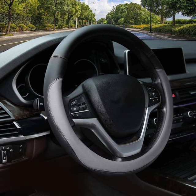🚗 Valleycomfy Lenkradabdeckungen für Frauen Männer Universal 37-39cm Auto Lenkradabdeckung Kunstleder, Grau 🚗
