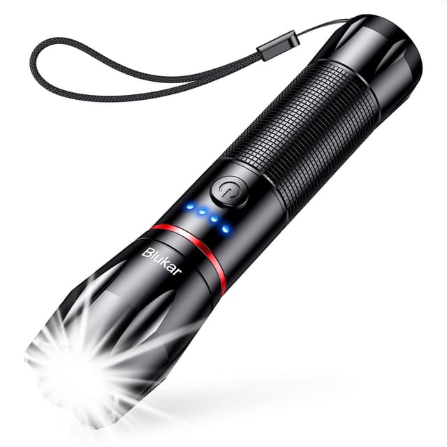 Blukar LED Taschenlampe Aufladbar, 2000 Lumen Extrem Helle Zoombares Taschenlampen 🌟