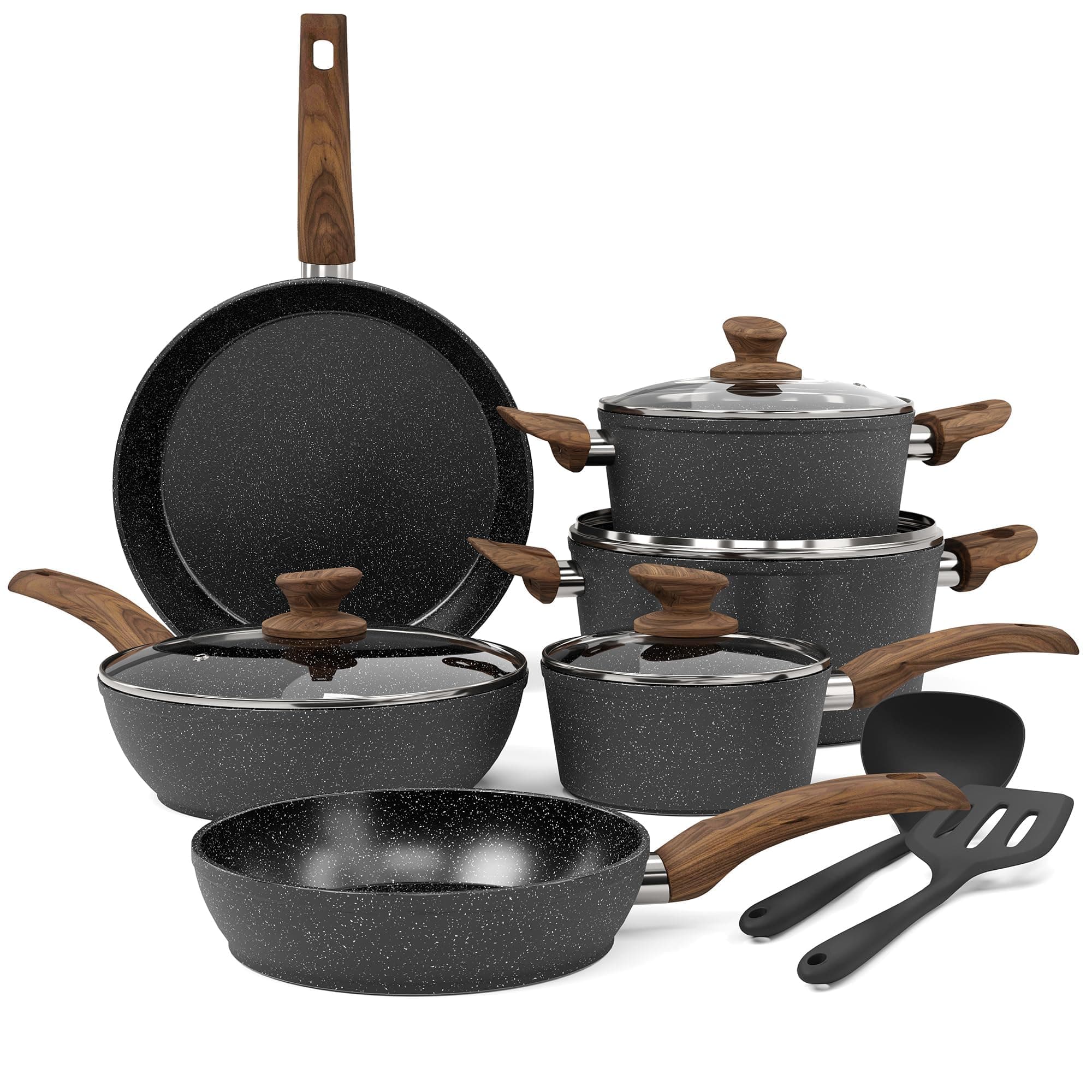 Angebot: Kitchen Academy Induktion Töpfe Set - 12-teilige Schwarze Granit Kochtöpfe Set 🔥