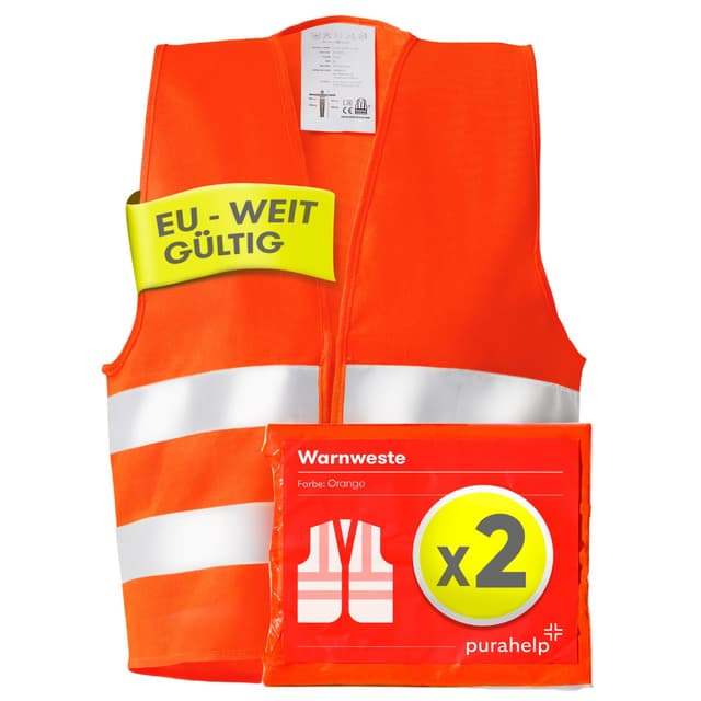 🚨 PURAHELP Warnwesten Auto 2er Set - Europaweit gültig nach EN ISO 20471 🚨