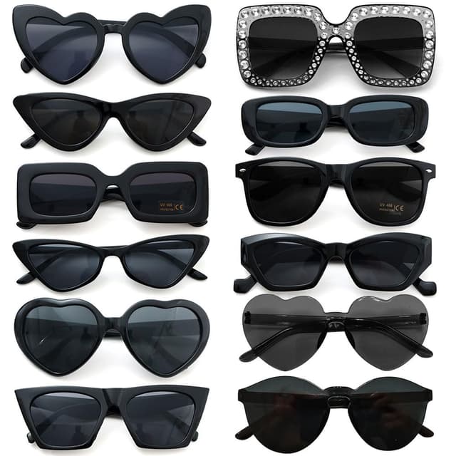 🕶️ Dwenarry Party Sonnenbrillen Set - Vintage Brille Retro 90er Party Brillen - 12 Stücke Schwarz