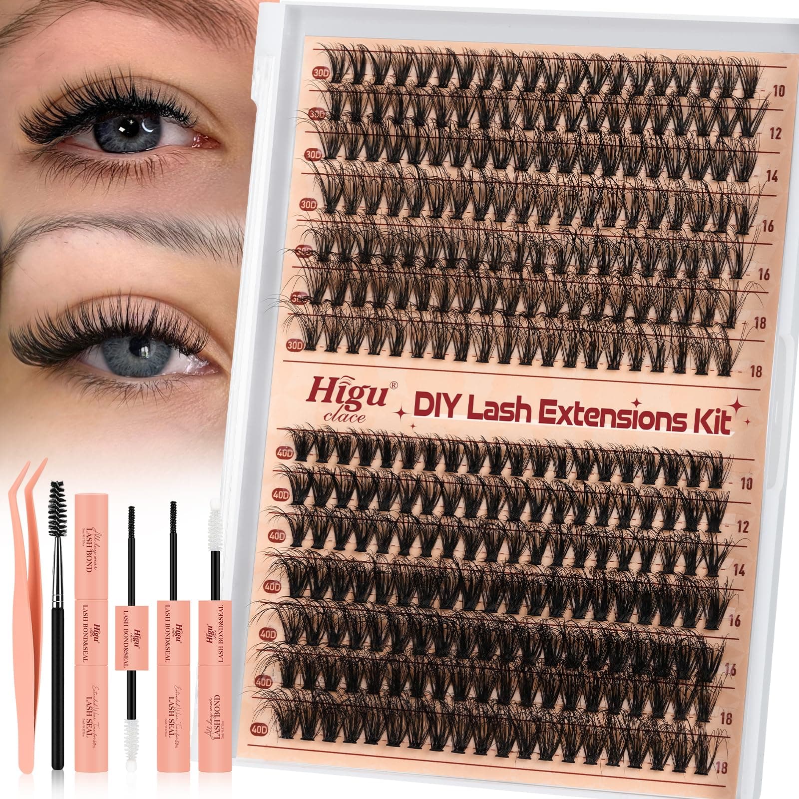 🌟Higu Wimpern-Extensions-Set 30D+40D 280Pcs - 7 Tage Halt mit Applikator und Kleber🌟