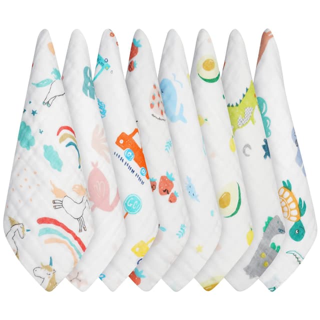Aolso Baby Musselin Waschlappen Set 🌟 Bio-Baumwolle 🌟 Saugfähig & Sicher 🌟 8 Stück
