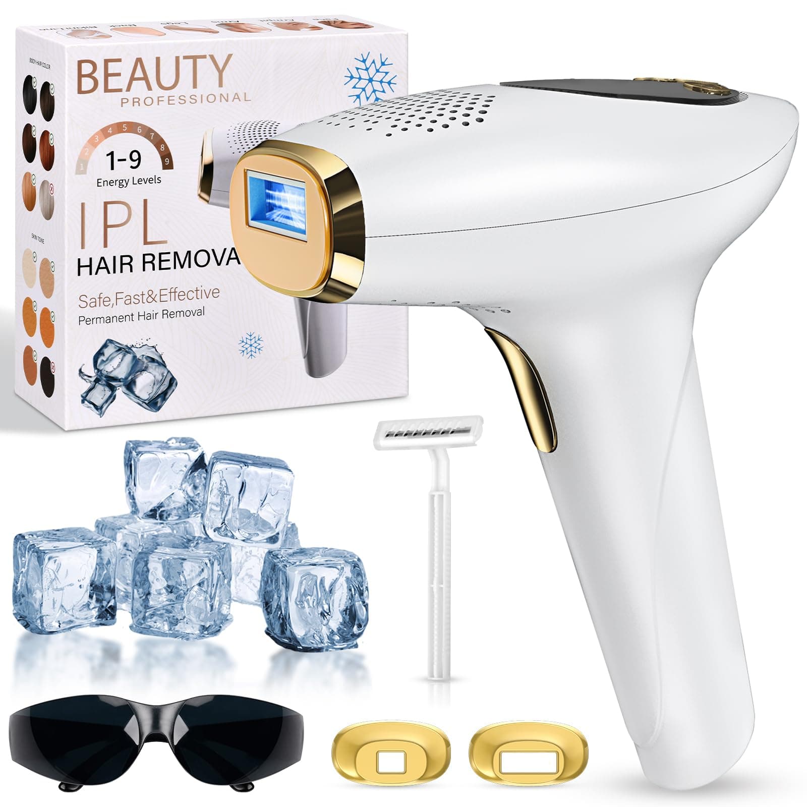 NIKYJM IPL Geräte Haarentfernung Laser mit Kühlfunktion 🌟 3 Erweiterte Funktionen HR/SC/RA 🌸 9 Energiestufen 🌺 999,999 Lichtimpulse Laser Haarentfernung für Frauen, Männer, Gesicht, Ganzkörper Bhrl-09