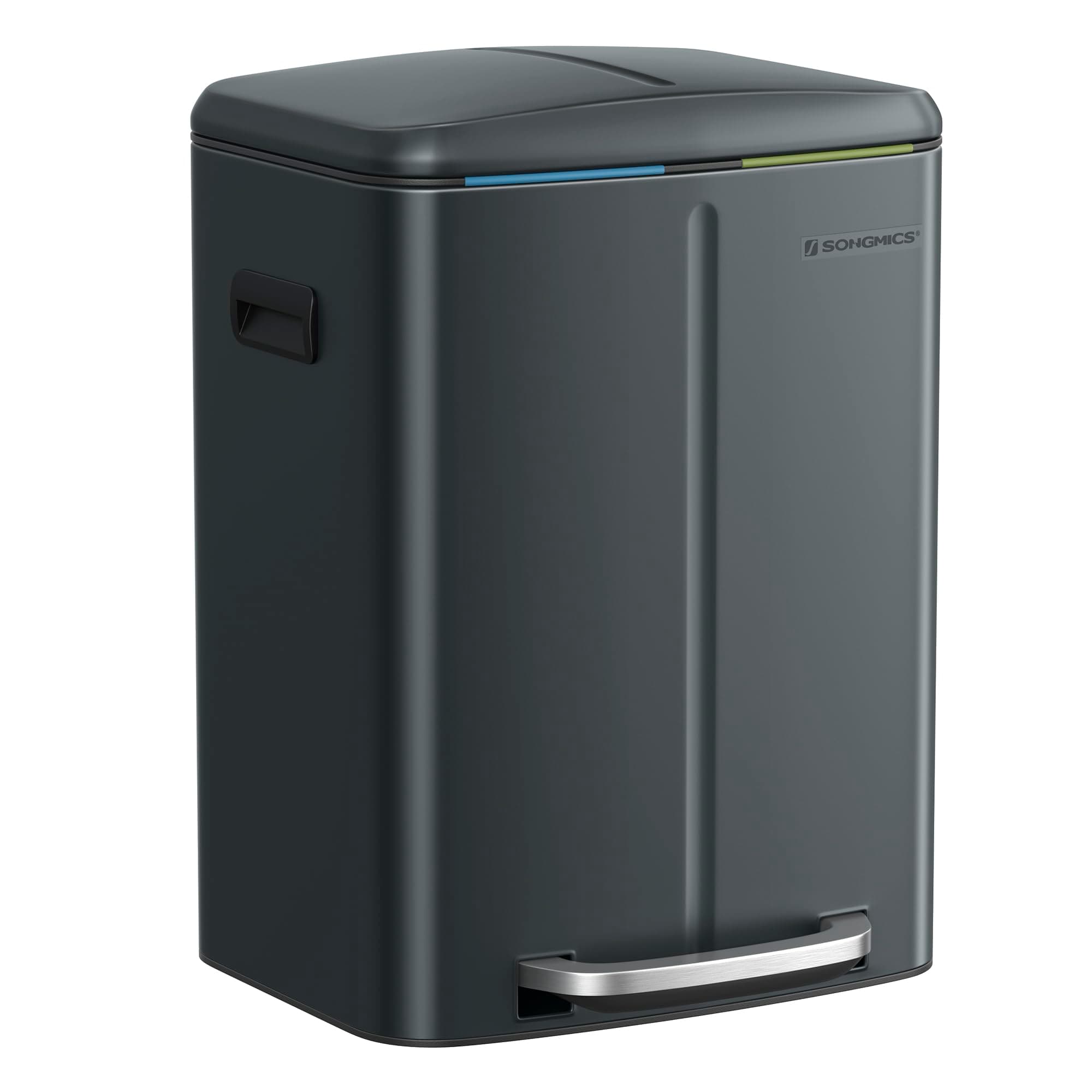 🌿🗑️ SONGMICS Mülleimer Küche, 2 x 20 L, Mülltrennsystem 2 Fächer, Abfalleimer Metall, Treteimer 🌿🗑️
