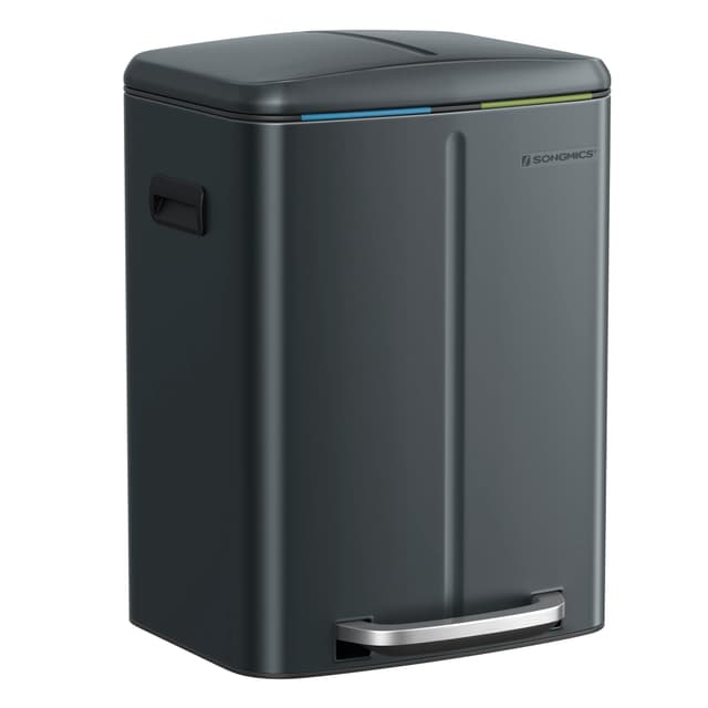🌿🗑️ SONGMICS Mülleimer Küche, 2 x 20 L, Mülltrennsystem 2 Fächer, Abfalleimer Metall, Treteimer 🌿🗑️