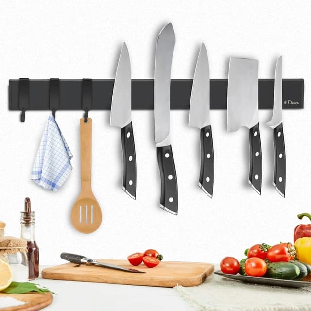 🔪 Dmore Magnetleiste Messer mit 3 Haken, 40 cm Messerhalter magnetisch schwarz 🔪