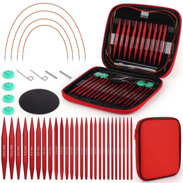 🧶 Coopay Auswechselbare Rundstricknadeln Set, 3,0-10,0 mm, Aluminium, Mattrot 🧵