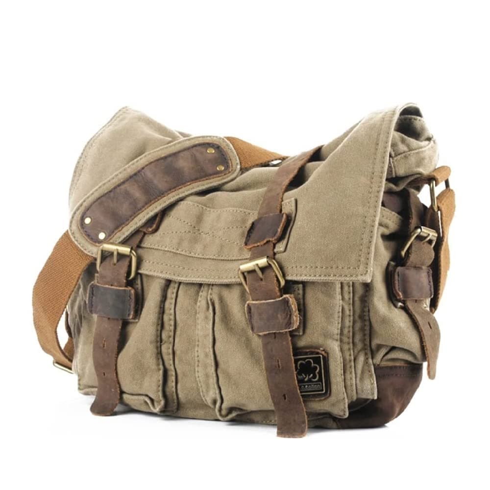 Eysee Herren Schultertasche aus Canvas und Leder 35cm x 30cm x 10cm Grün 👍