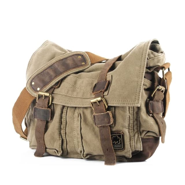 Eysee Herren Schultertasche aus Canvas und Leder 35cm x 30cm x 10cm Grün 👍