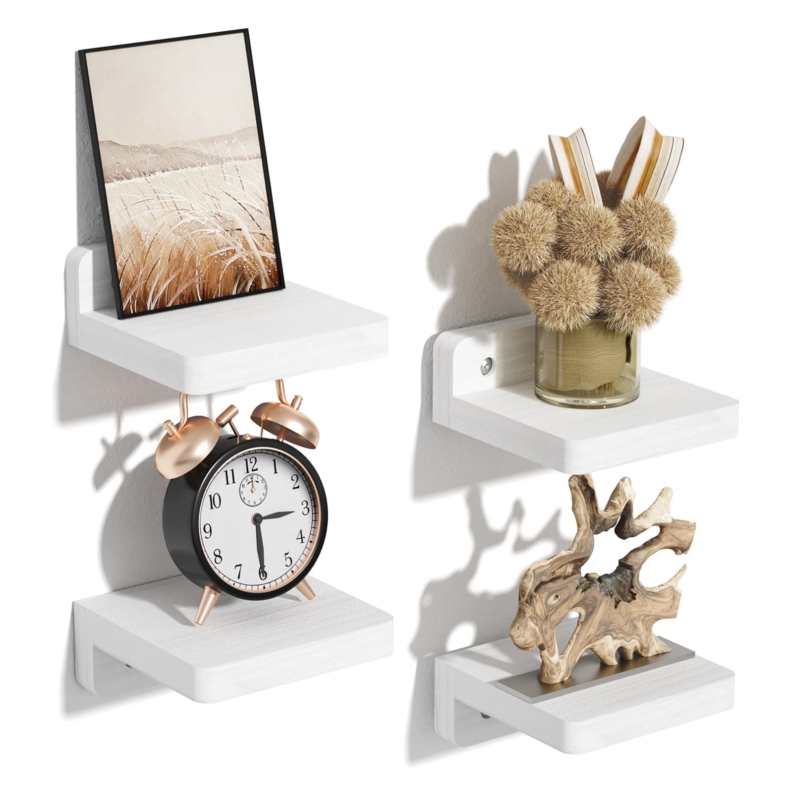 🌟SRIWATANA Kleine Wandregal Weiß Holz 10 cm Schweberegal 4er-Set Mini Regal Wand Brett Modern Dekoration für Küche Schlafzimmer Badezimmer Wohnzimmer Reinweiß🌟