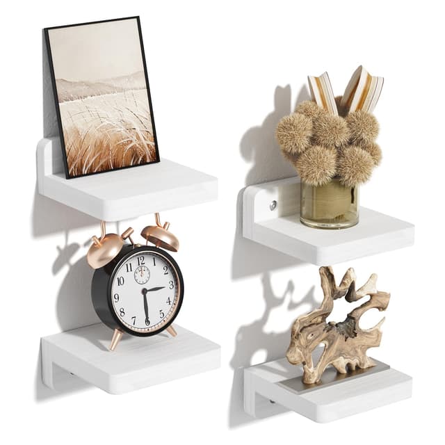 🌟SRIWATANA Kleine Wandregal Weiß Holz 10 cm Schweberegal 4er-Set Mini Regal Wand Brett Modern Dekoration für Küche Schlafzimmer Badezimmer Wohnzimmer Reinweiß🌟