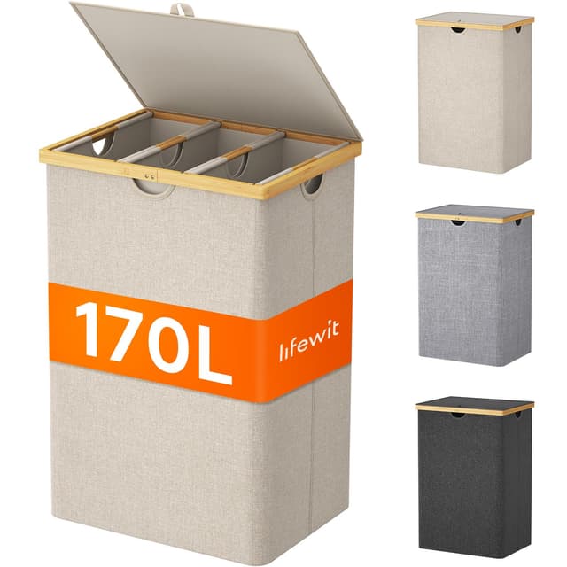 🌟 Angebot: Lifewit 170L Bambus Wäschekorb mit Deckel und 3 Fächern 🧺💫