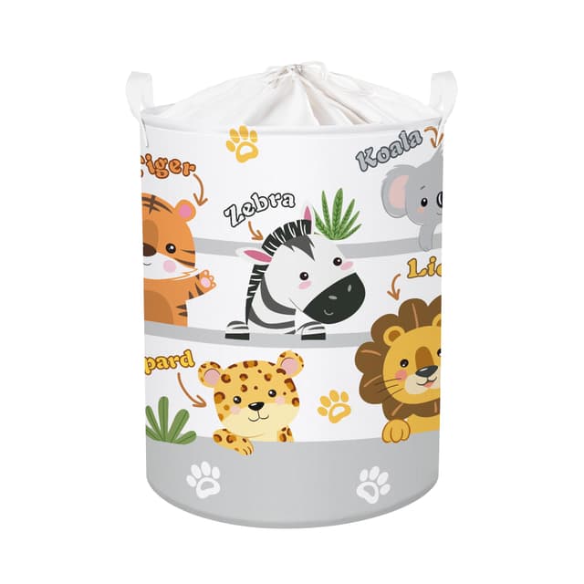🦁🦓🐯 Clastyle 45L Großer Niedlicher Tier Kinder Wäschekorb mit Deckel - Grau Tier