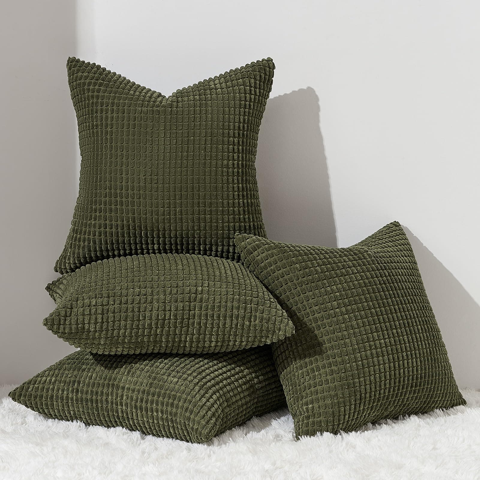 🌿🌈 Topfinel Kissenbezug 45x45 Olivgrün 4er Set Cord körnig Farbverlauf Kissenhüllen 🌈🌿