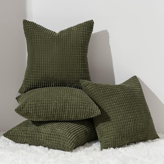🌿🌈 Topfinel Kissenbezug 45x45 Olivgrün 4er Set Cord körnig Farbverlauf Kissenhüllen 🌈🌿