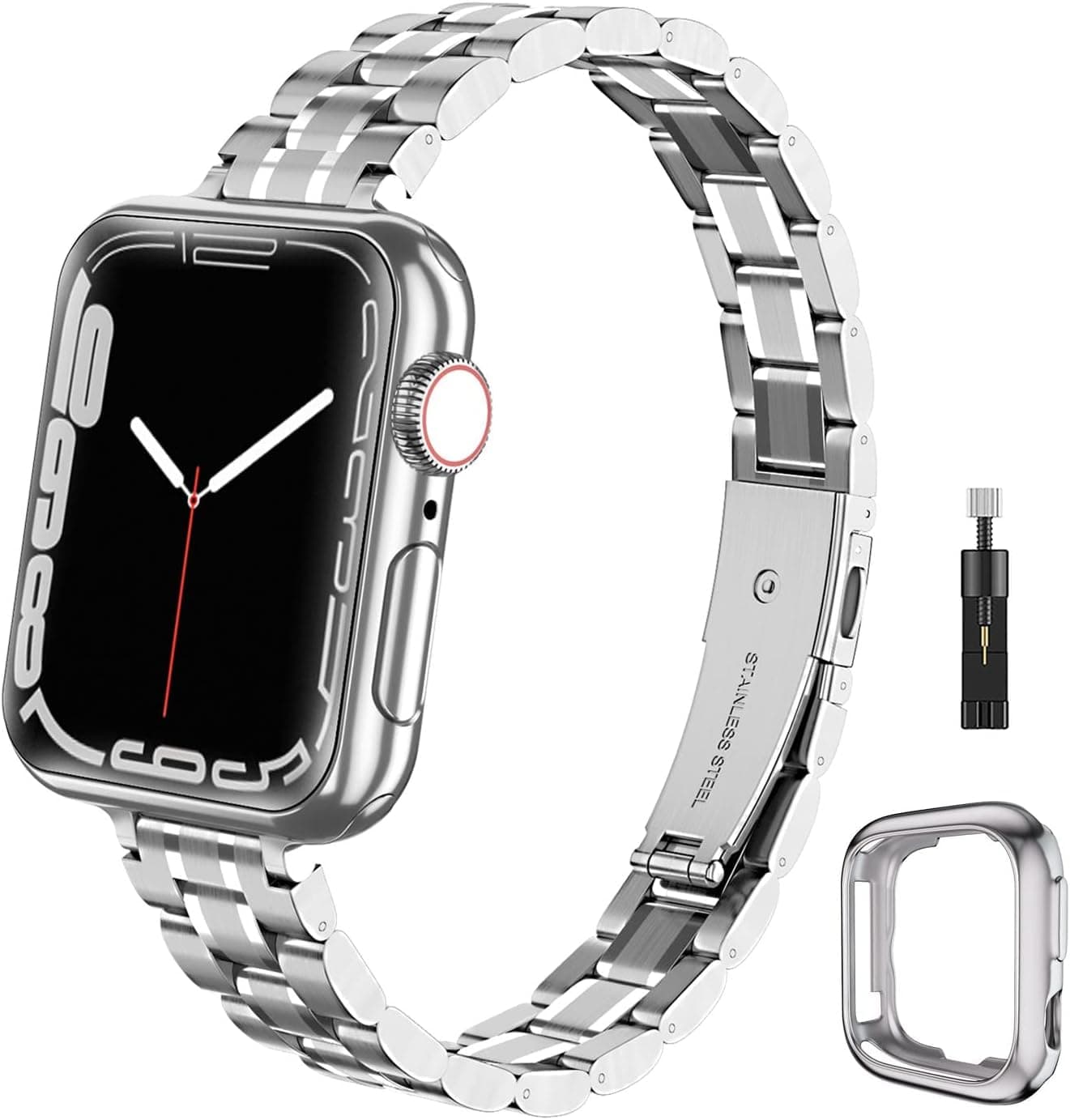 🌟 Hochwertiges Edelstahlarmband für Apple Watch 38mm/40mm/41mm - Silber S-Silber