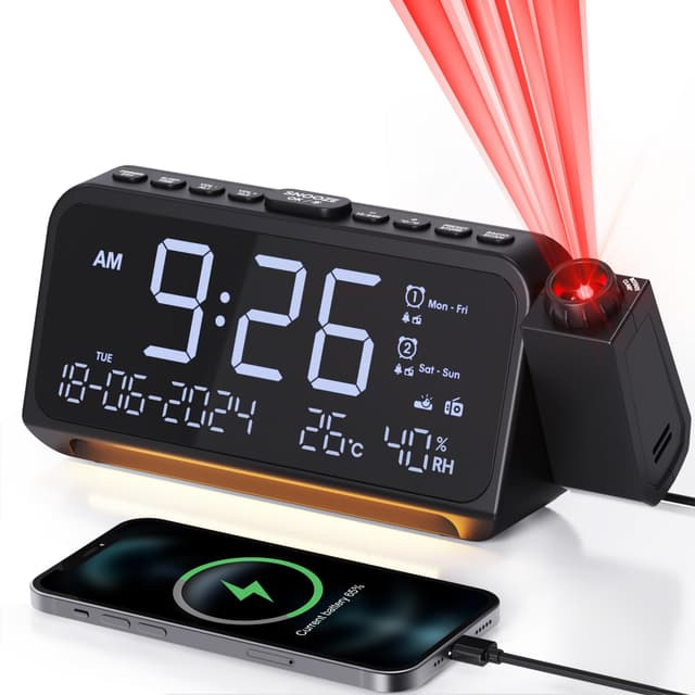 Mesqool Radiowecker mit 320° Projektor, Digitaluhr für Schlafzimmer