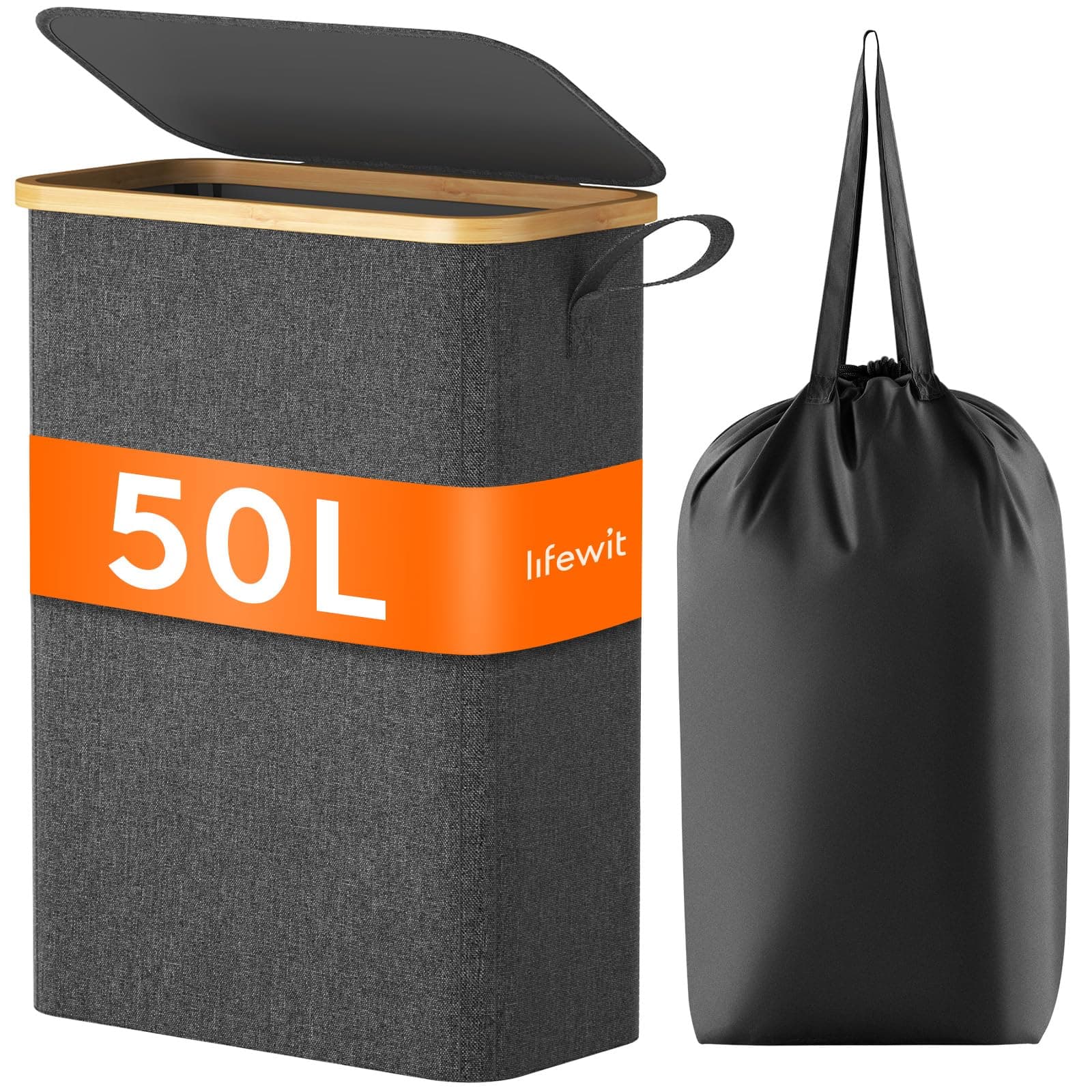 🧺 Lifewit 50L Wäschekorb Schmal mit Deckel, Faltbarer Wäschesammler