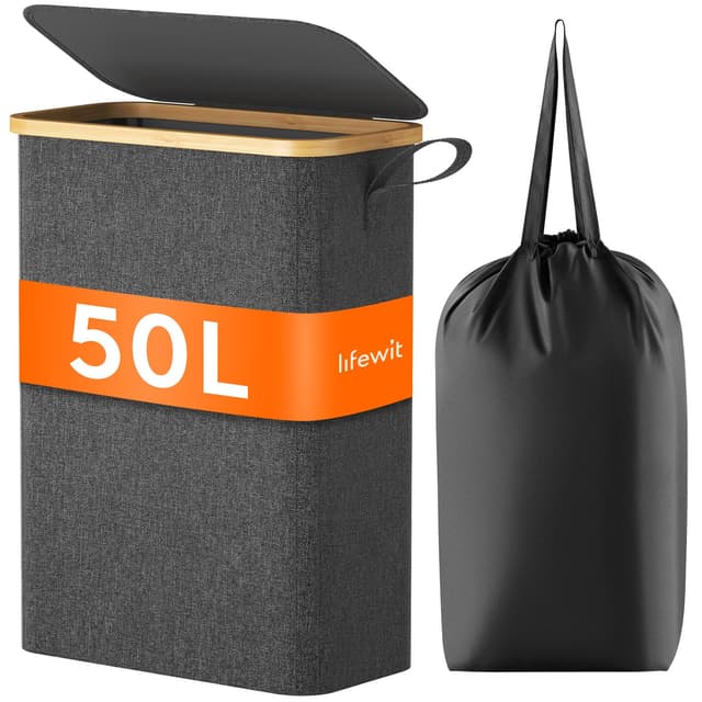 🧺 Lifewit 50L Wäschekorb Schmal mit Deckel, Faltbarer Wäschesammler