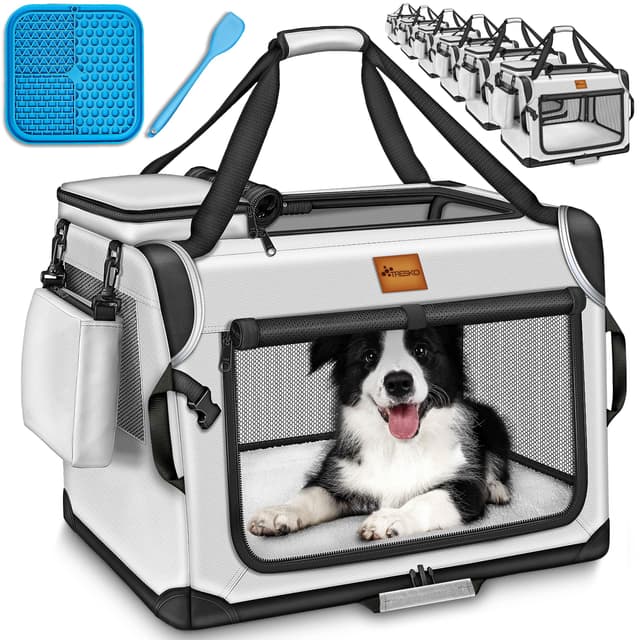 🐶🐱 TRESKO® Faltbare Hundebox inkl. Zubehör | Transportbox für Hunde und Katzen | Hundetransportbox Auto | Hundetasche robust | Grau S (50x34x34cm)
