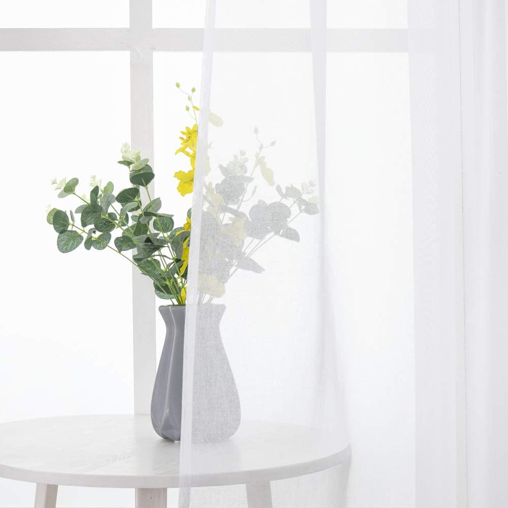 MIULEE 2er Set Sheer Voile Vorhang Stangedurchzug Transparente Gardine aus Voile Polyester Fensterschal Transparent Wohnzimmer Luftig für Schlafzimmer 140 X 215 cm (B x H), Rod Pocket Weiß H215 x B140 cm (2er Pack) Weiß
