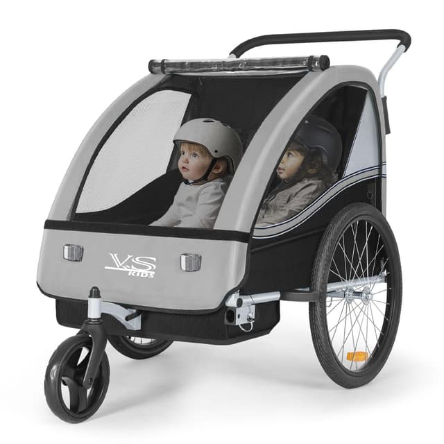 🚴‍♂️👶 Tiggo VS 2 in 1 Kinderanhänger Fahrradanhänger Anhänger mit Buggy Set Jogger 50202 Grau