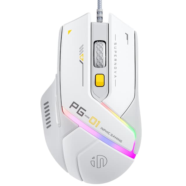 🎮 INPHIC PG1 Gaming Maus mit Kabel, 12800 DPI Hochpräzise, 6 programmierbare Tasten - Weiß