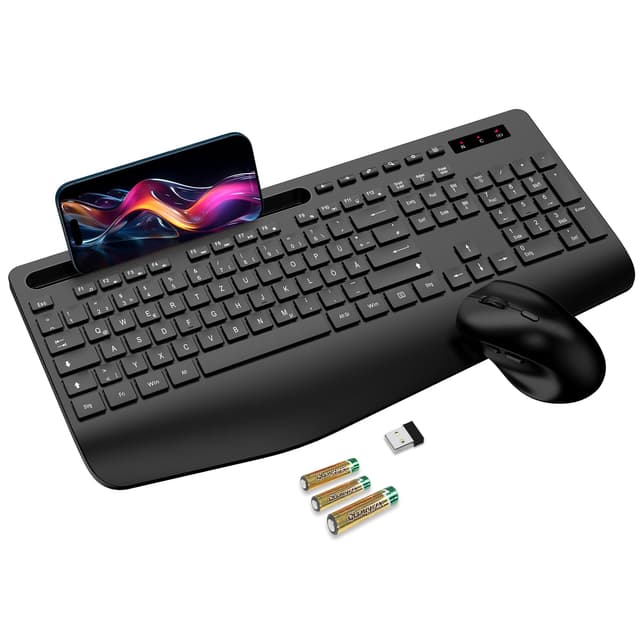 🔥 Tastatur Maus Set kabellos mit Handballenauflage und Telefonhalter 🖱️