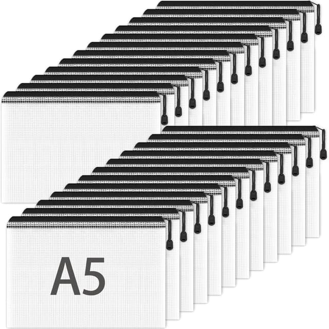 📁 Dokumententasche A5 mit Reißverschluss, 24 Stück Schwarz 🖤