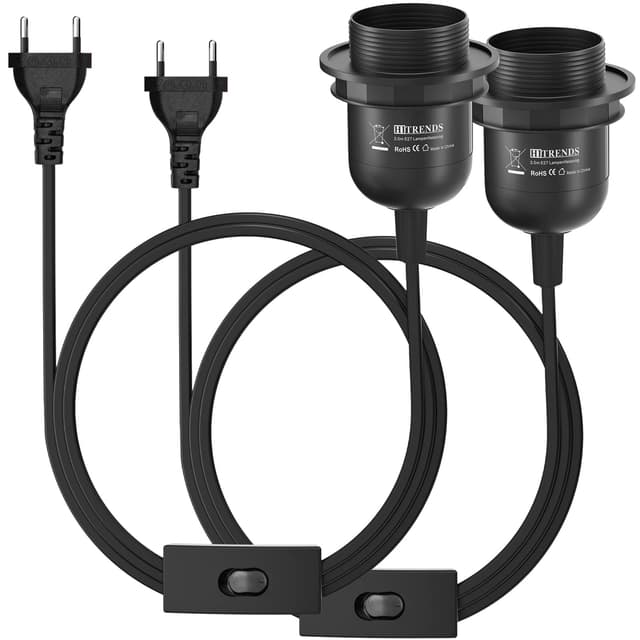 2 x E27 Lampenfassung mit Schalter mit Stecker - Schwarz 2pcs - Schwarz ⭐️⚙️