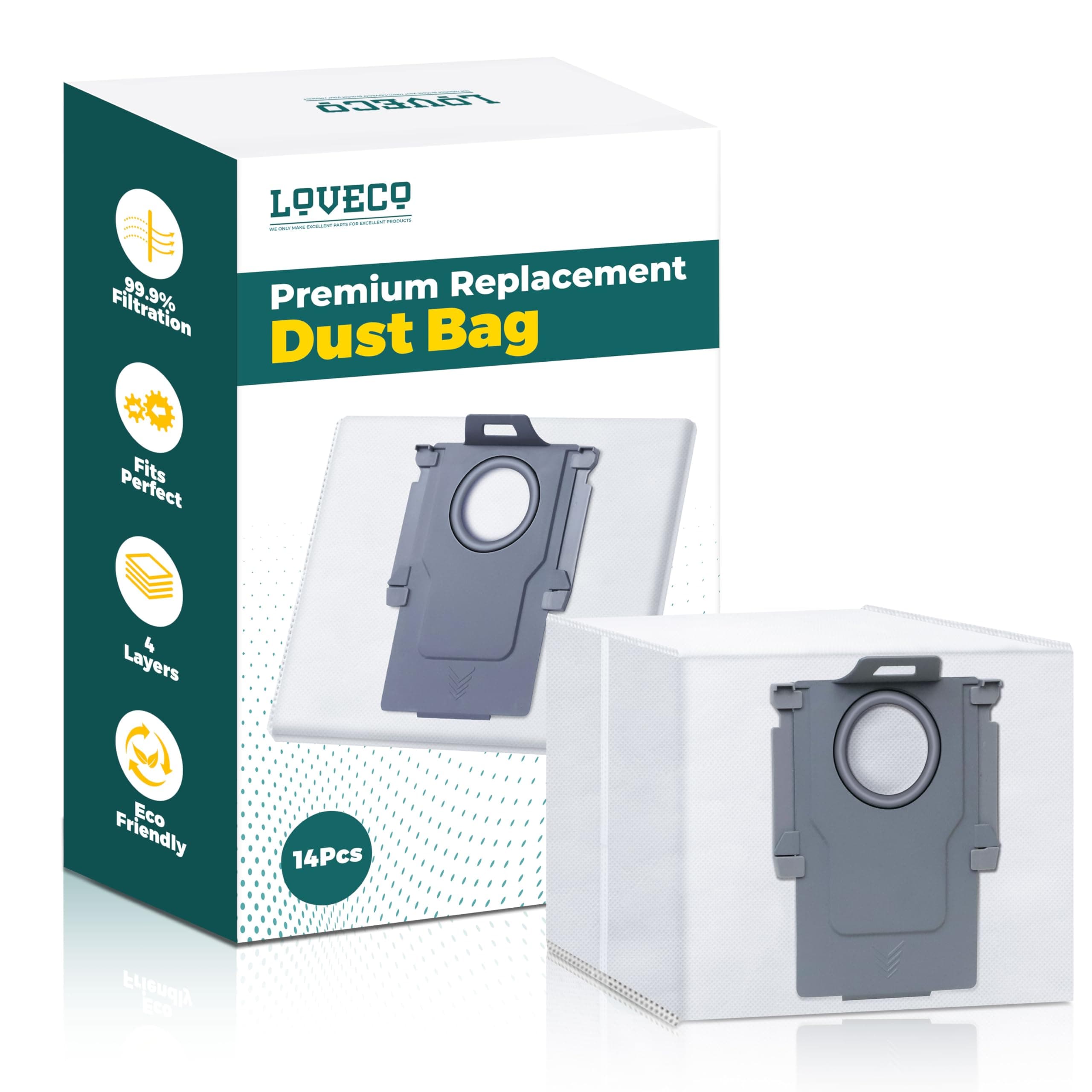 🌟 LOVECO 14 Stück Staubbeutel Kompatibel für Roborock S8+/ S8 Pro Ultra/ S7 MaxV Ultra/ S7 Pro Ultra/ Q7+/ Q7 Max+/ Q8 Max+/ Q5 Pro+ Staubsauger 🌟