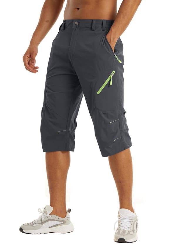 🌞 KEFITEVD Herren 3/4 Outdoor Hose Schnelltrocknend 🌿 Wanderhose Stretch Capri Radhose Leicht Atmungsaktiv Sommer Shorts 40 Dunkelgrau