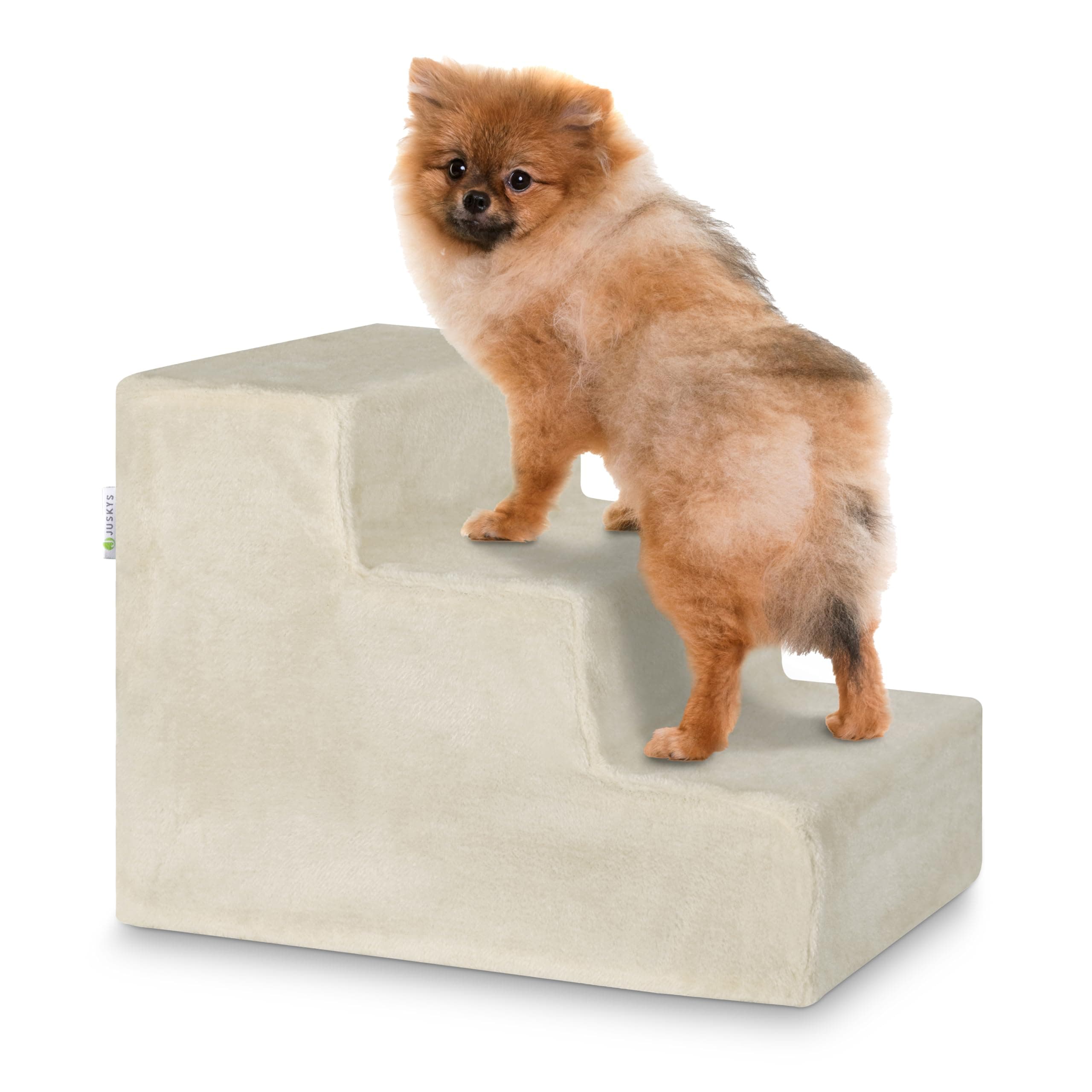 🐾 Juskys Haustiertreppe Hundetreppe 36 cm - Treppe 3 Stufen Plüsch-Bezug 🐶🐱