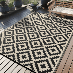 🌞🌿 Homaxy Outdoor Teppich Wetterfest 180x270cm Schwarz & Beige 🌿🌞