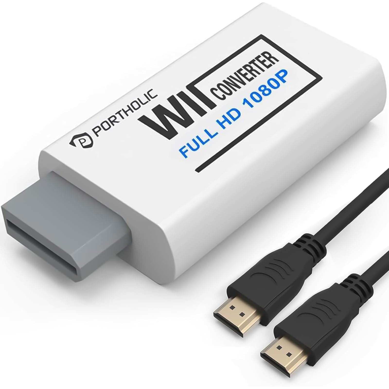 PORTHOLIC Wii Adapter HDMI,Adapter Wii auf HDMI, Wii auf HDMI Konverter mit 1080P/720P Eingang und Ausgang Video und Audio 3,5 mm + HDMI Kabel (Weiß) 🎮