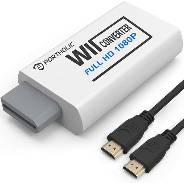 PORTHOLIC Wii Adapter HDMI,Adapter Wii auf HDMI, Wii auf HDMI Konverter mit 1080P/720P Eingang und Ausgang Video und Audio 3,5 mm + HDMI Kabel (Weiß) 🎮