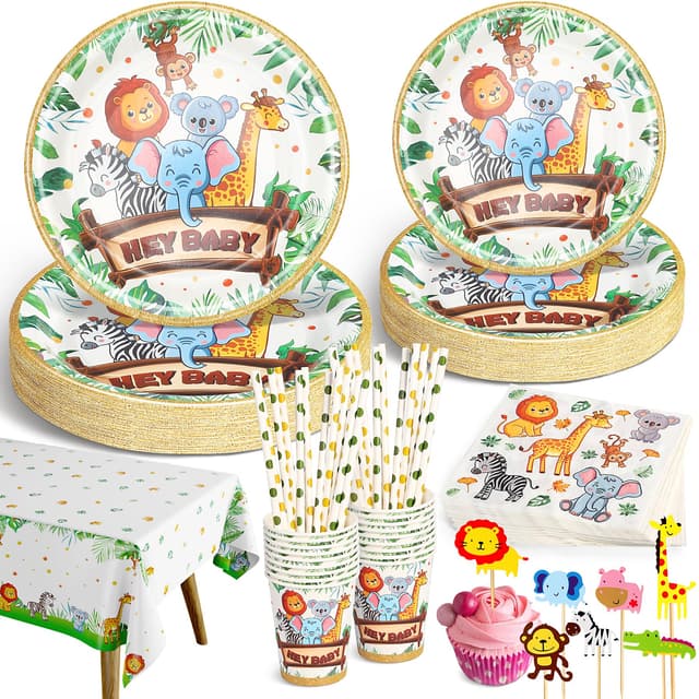 🎉 Ophy 134 Stück Dschungel Safari Partygeschirr Set 🦁🌿