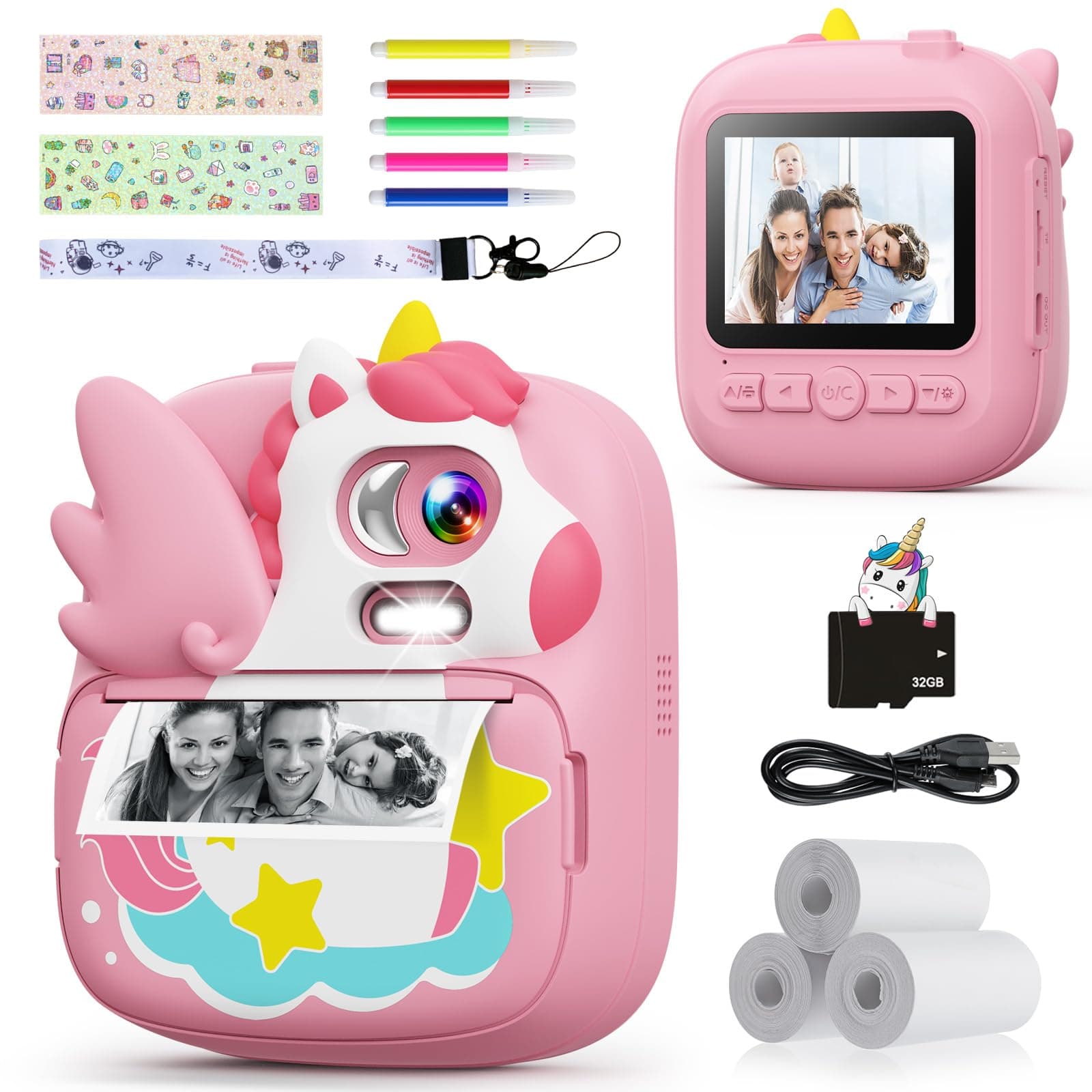 📸 CAMCLID Kinderkamera Sofortbildkamera, 2,4 Zoll Kinderkamera mit 32G TF Karte und Fotopapier Drucken 🎁