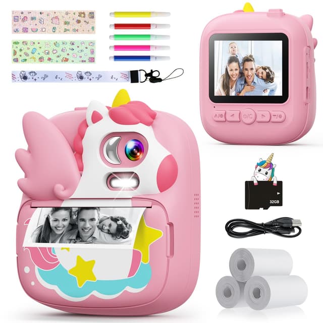 📸 CAMCLID Kinderkamera Sofortbildkamera, 2,4 Zoll Kinderkamera mit 32G TF Karte und Fotopapier Drucken 🎁
